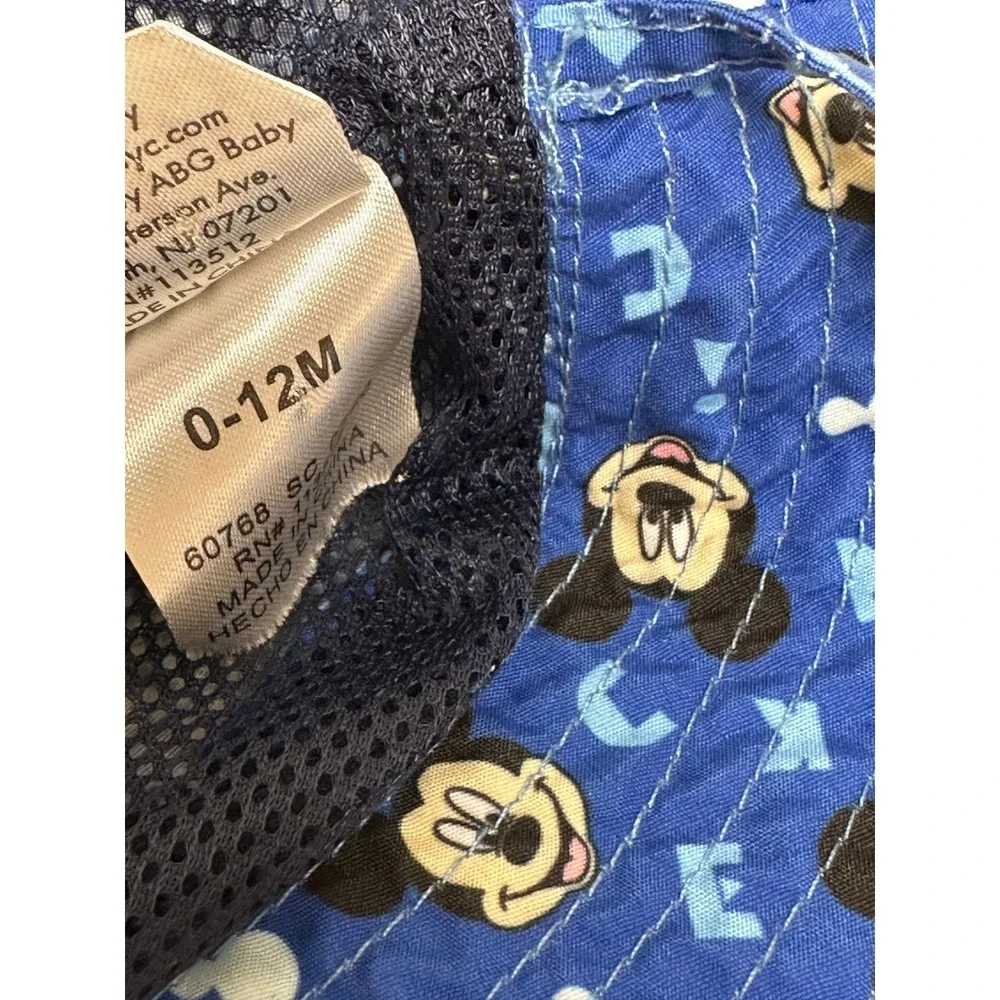 Disney Baby Bucket Hat Blue Mickey Mouse All Over Print 0-12M‎ Mesh Lined